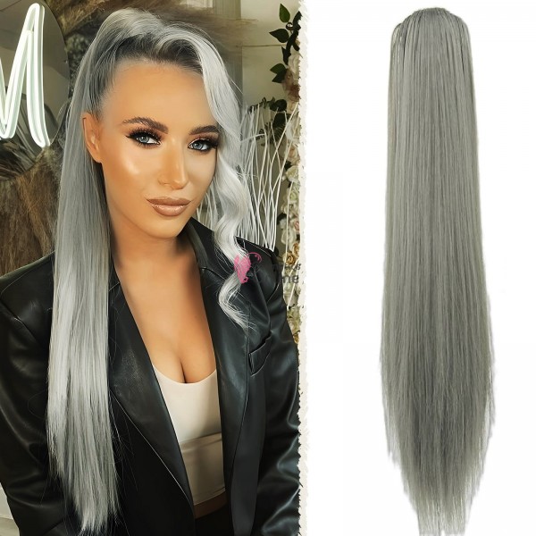 Extensie de par coada dreapta cu cleste 70 cm Gri Cenusiu 203389A